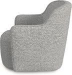 Upholstered 360° Barrel Back Swivel Chair | Accent Chairs for Living Room & Bedroom | Decorative Home Furniture, White Boucle with Gray Yarn