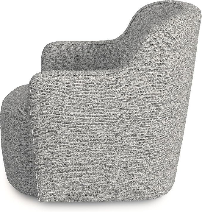 Upholstered 360° Barrel Back Swivel Chair | Accent Chairs for Living Room & Bedroom | Decorative Home Furniture, White Boucle with Gray Yarn