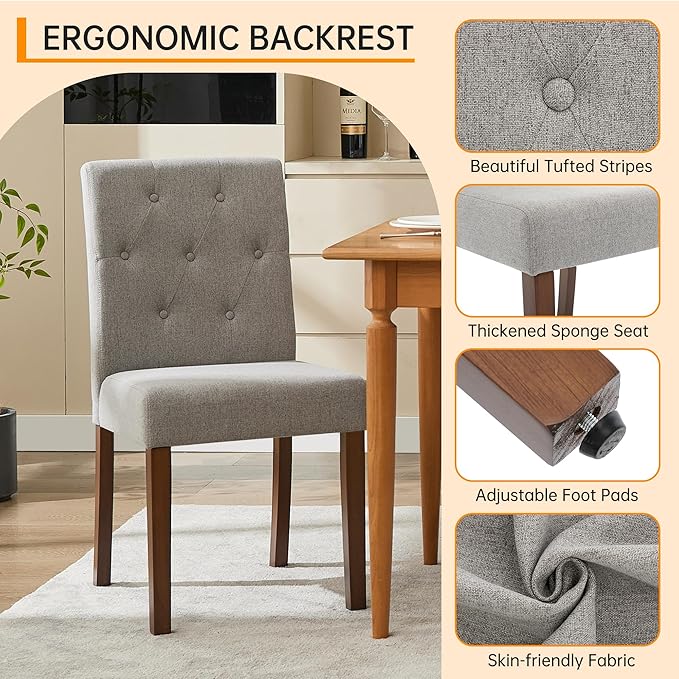 Upholstered Dining Chairs Set of 2, Button Tufted Parsons Chairs with Wood Le...