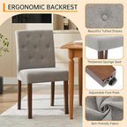 Upholstered Dining Chairs Set of 2, Button Tufted Parsons Chairs with Wood Legs and Padded Seat, Modern Fabric Side Chairs for Dining Room Kitchen Farmhouse Hotel, Gray