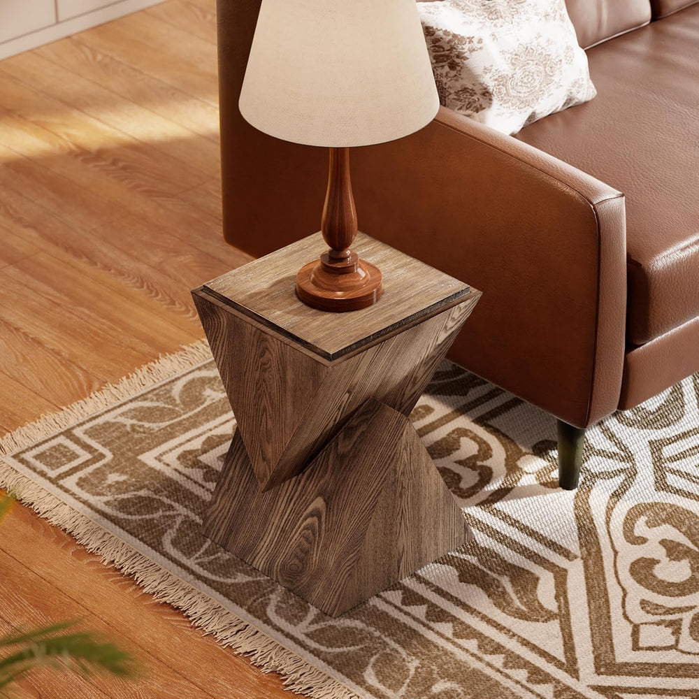 COZAYH Modern Geometric Wood Grain End Table, Fully Assembled, Brown | Farmho...