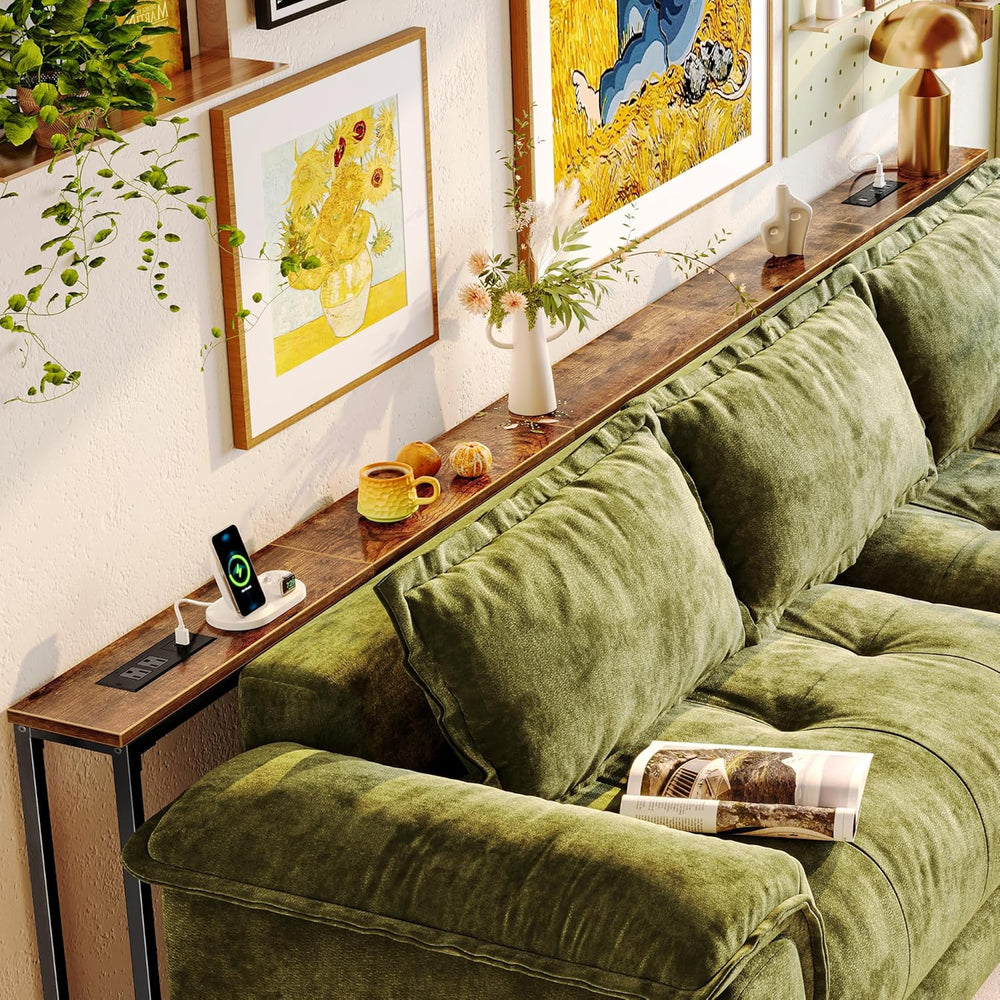 Huuger 118.1 Inch Behind Couch Table with 2 Power Outlets and USB-C Ports, Ex...
