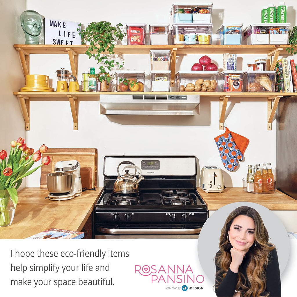 Rosanna Pansino x iDesign Recycled Plastic Kitchen Storage Bins, Includes 1 Large Bin with Lid and 2 Medium Bins, Multicolored Bins/Marshmallow Lid, 6" x 12" x 6"