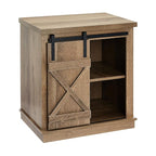 ROCKPOINT Sliding End Table with Slide Barn Door,Storage Sofa Table,Dark Oak