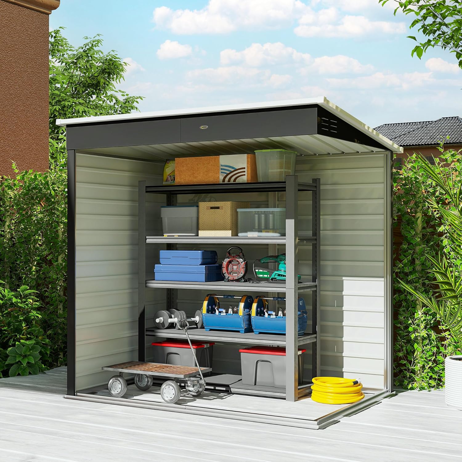 Outsunny 6' x 4' Outdoor Storage Shed, Easy to Assemble, Metal Garden Tool Shed with Lockable Door and Gloves for Backyard Garden Patio Lawn, Dark Gray