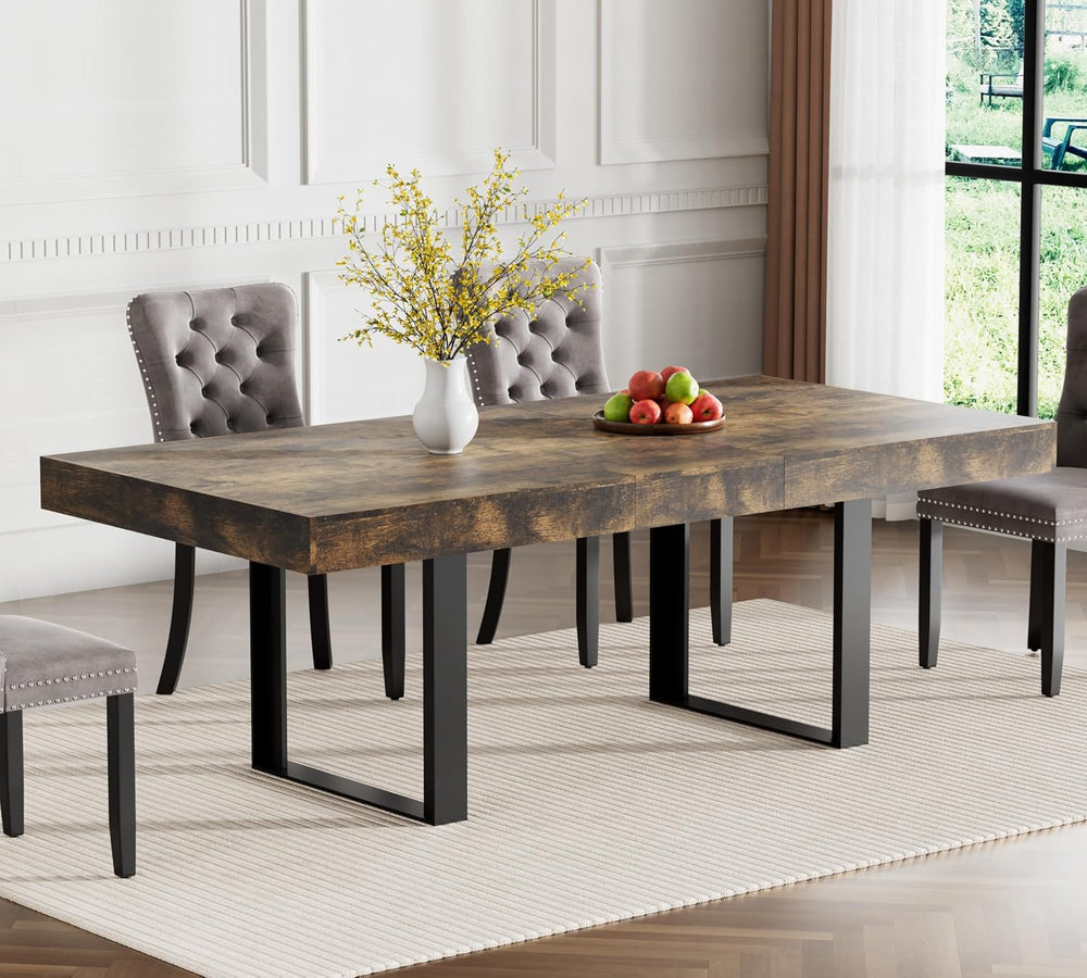 63"-78.7" Extendable Dining Table Set of 6, Rustic Brown Kitchen Di...