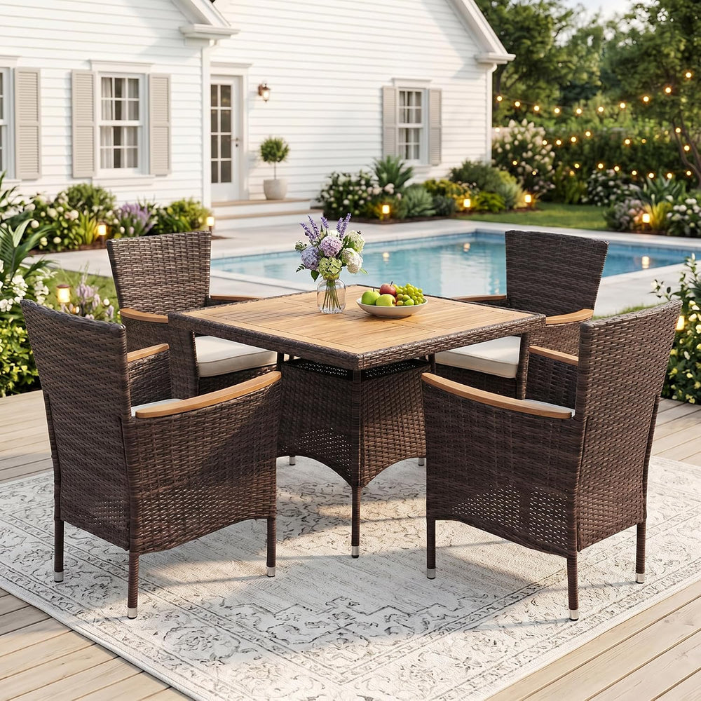 Wisteria Lane 5-Pieces Patio Dining Sets, Rattan Outdoor Table and Chairs wit...