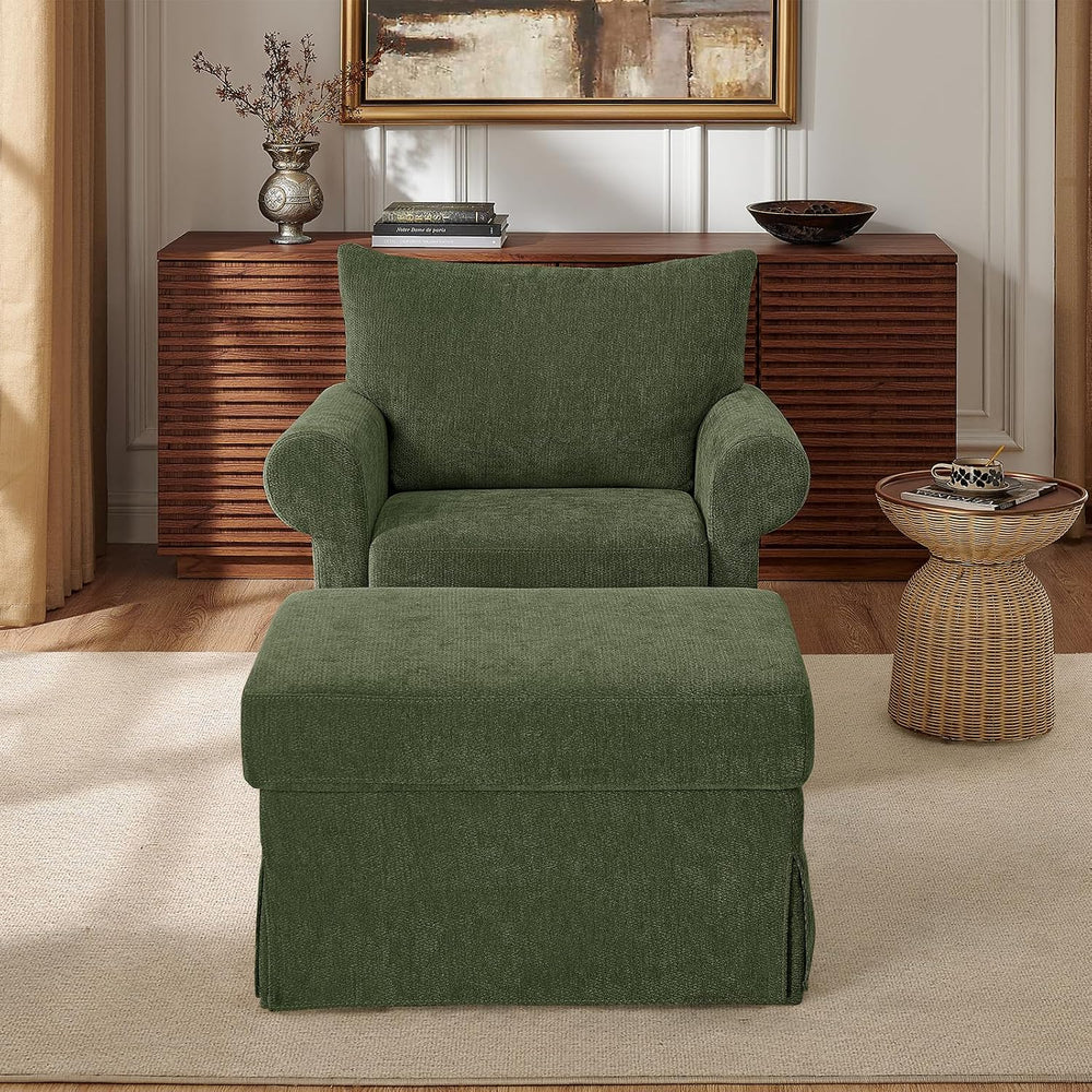 Modern Accent Chairs with Ottoman Set, Olive Green