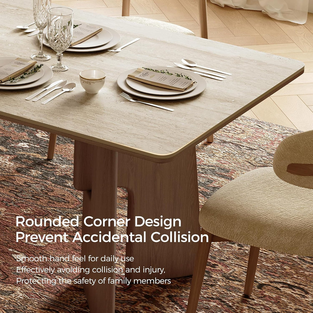 71" Modern Sintered Stone Dining Table for 6-8, Solid Wood Base Rectangu...