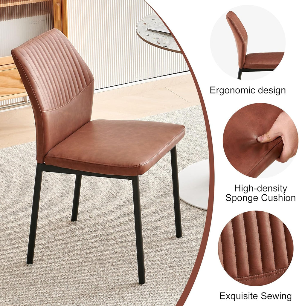Dining Chairs Set of 6, Brown PU Leather Dining Chairs, Comfortable Upholster...
