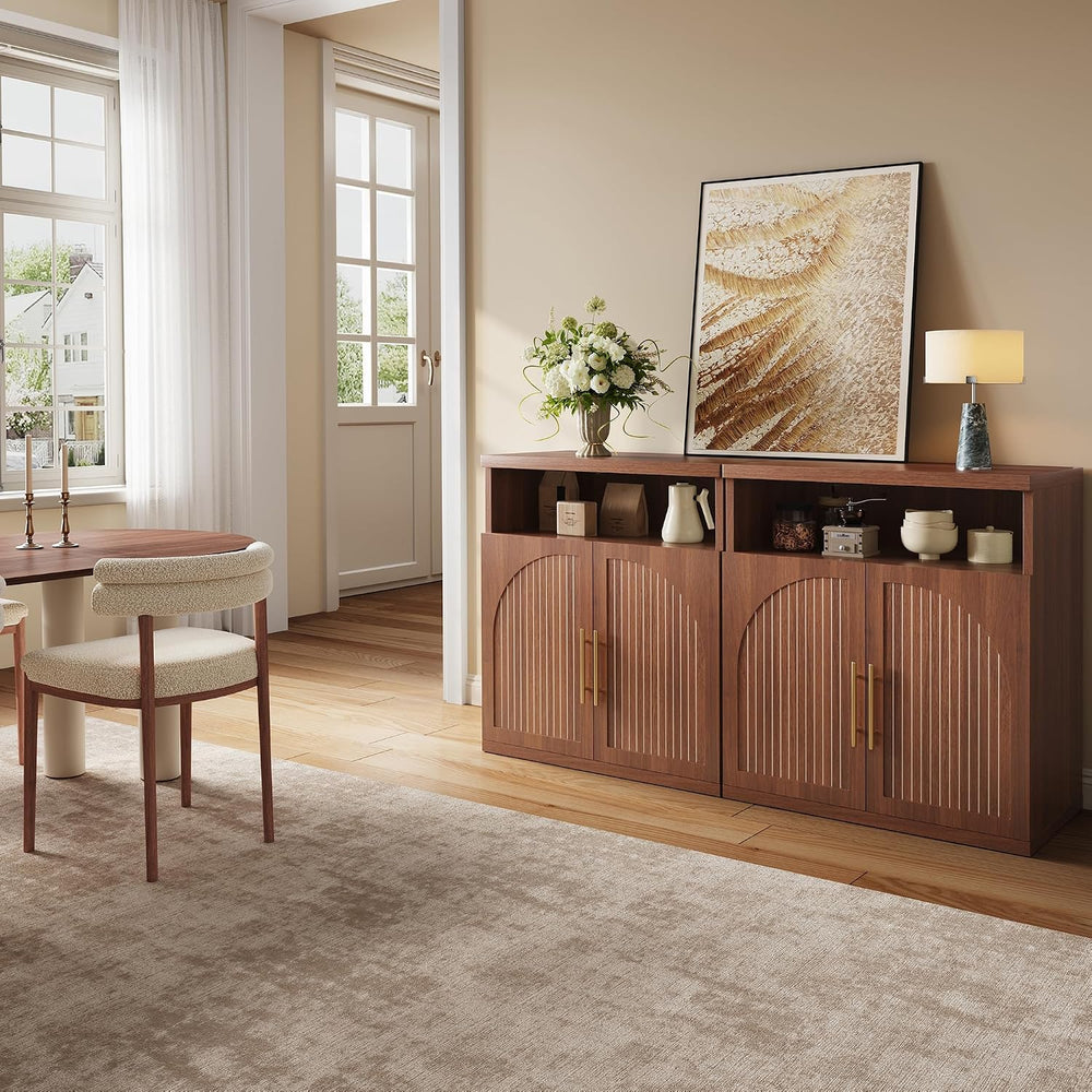 Fluted Buffet Cabinet with Storage, 31.5" Wide Wood Sideboard Credenza w...