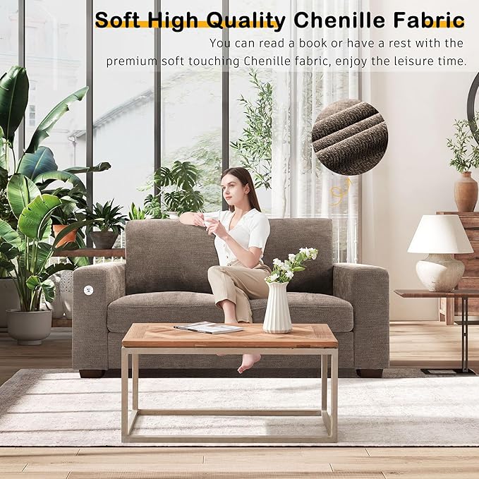 Hanherry 70" Loveseat Sofa for Living Room, Modern Comfy Couch with Medium Firm Seat Cushion, Removable Cover,Wide Armrest,USB/Type-C Port,Chenille Fabric Couches for Small Space,Apartment,Bedroom
