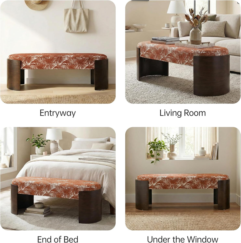 VKNOW 50" Upholstered Ottoman Bench with Botanical Pattern, Oval Entrywa...