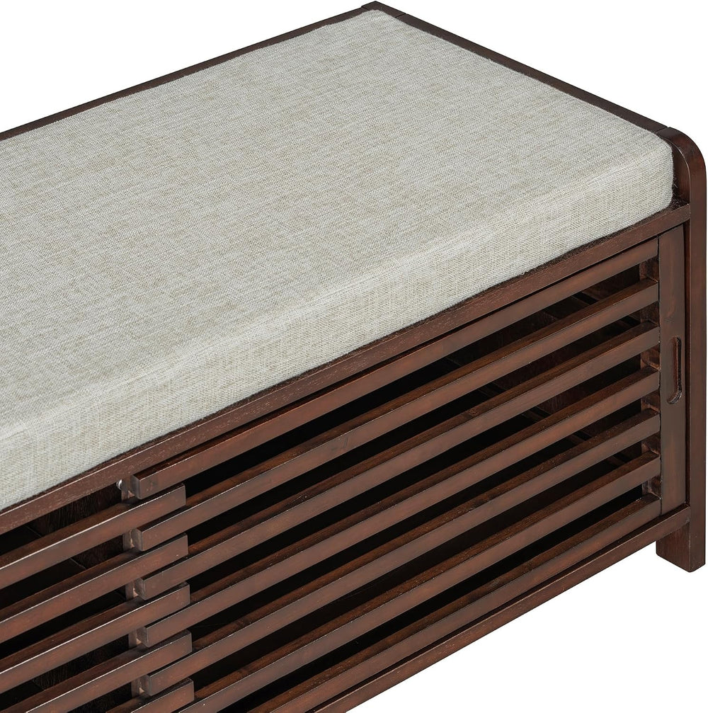 SOFTSEA Shoe Storage Bench with Cushion, 2-Tier Entryway Bench with Sliding S...