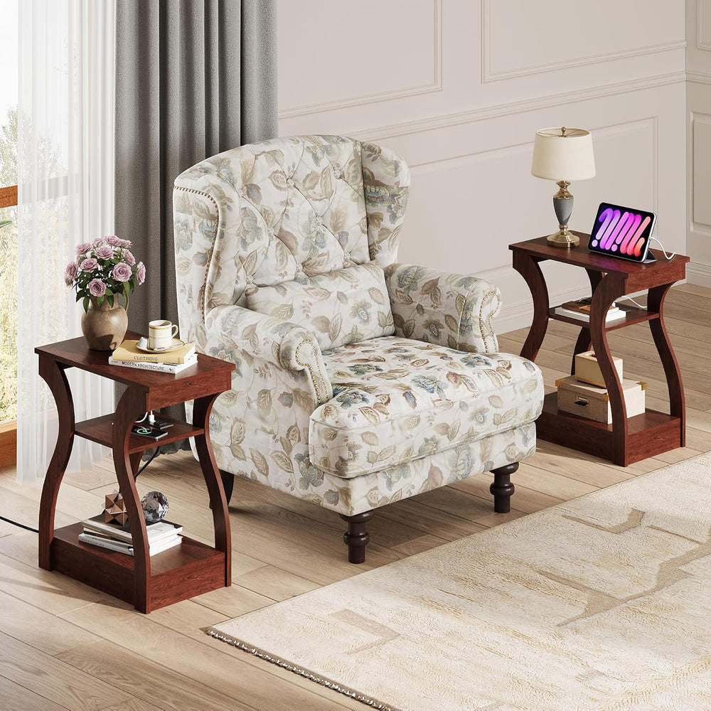 WLIVE End Tables Living Room Set of 2, Cherry Side Tables with Charging Stati...