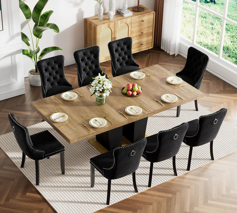Rustic 9 Piece Dining Table Set, 62.99"-78.74" Extendable Dining Ta...