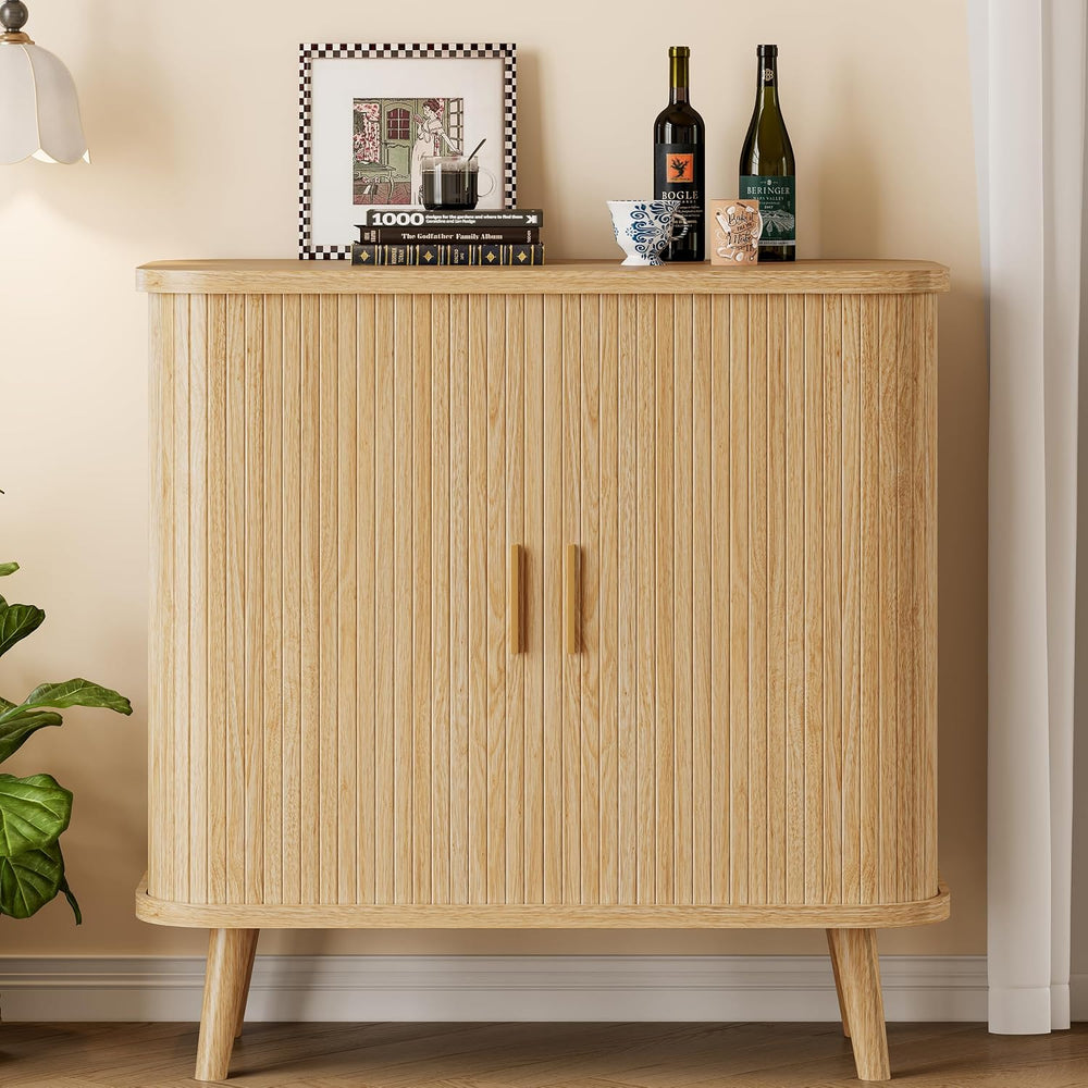 Xixini Sideboard Buffet Cabinet with Sliding Door, 31.5" Wide Fluted Mod...