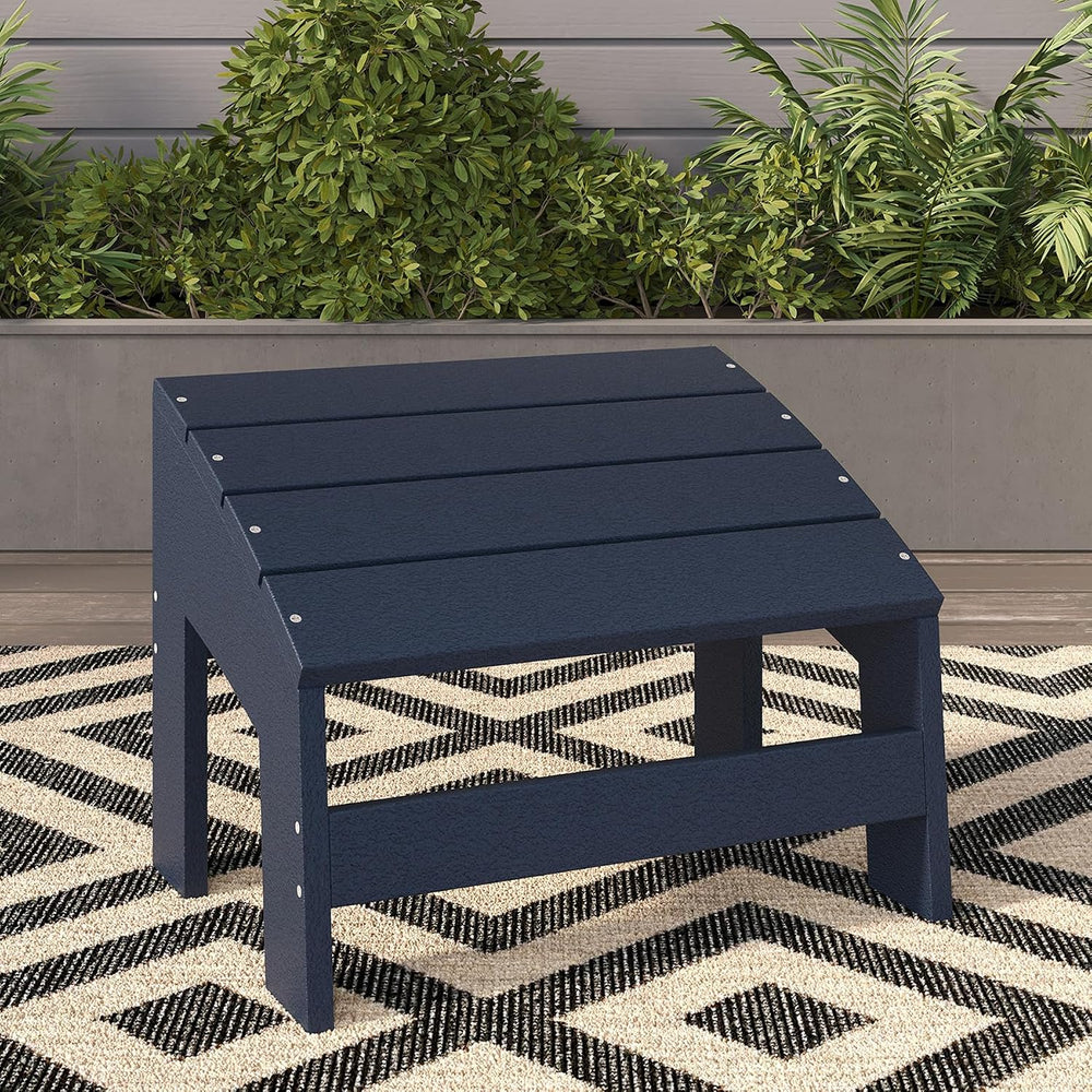 Crystal Harbor Outdoor Footstool, Navy – Recycled HDPE All-Weather Ottoman fo...