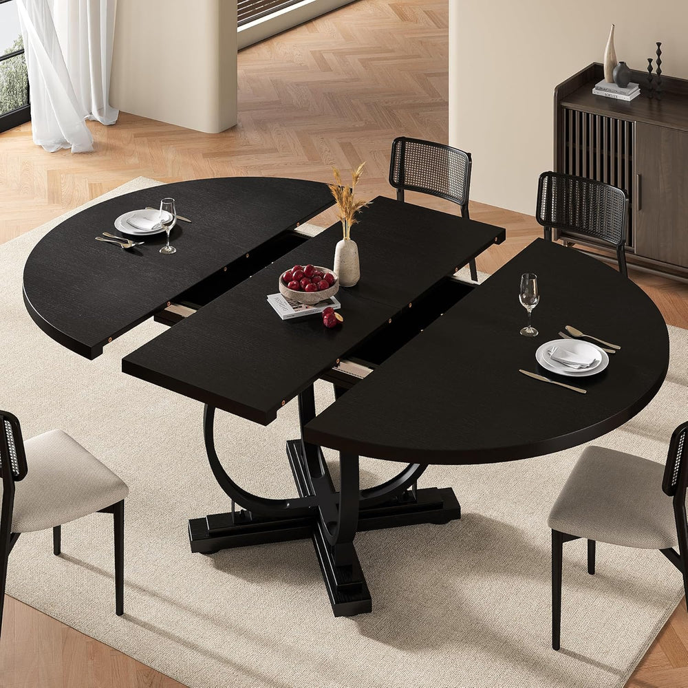 Einhomn 59" Extendable Round Dining Table for 4-6, Modern Oval Kitchen T...