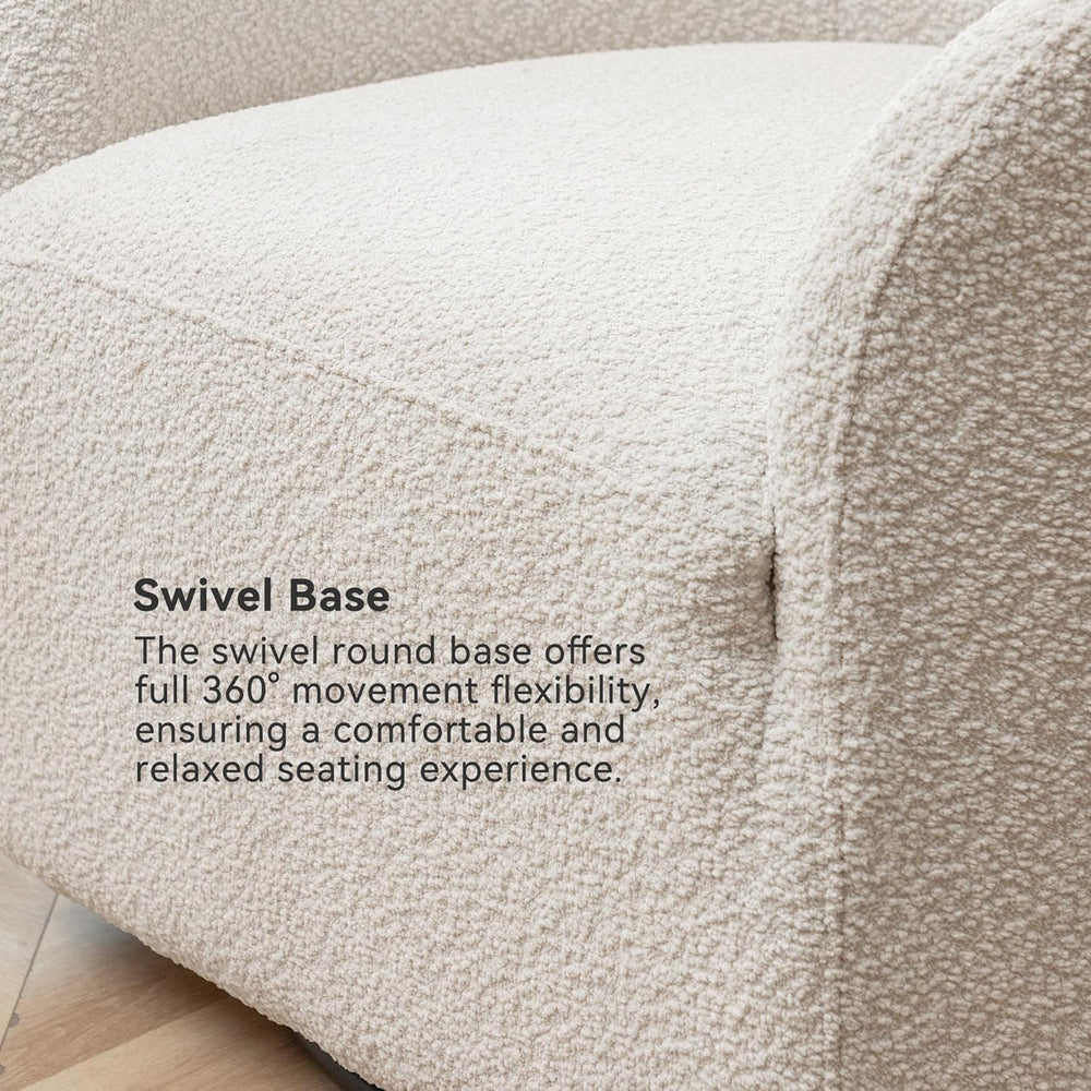 KINWELL 32" Wide No Assembly Boucle Swivel Barrel Chair, White