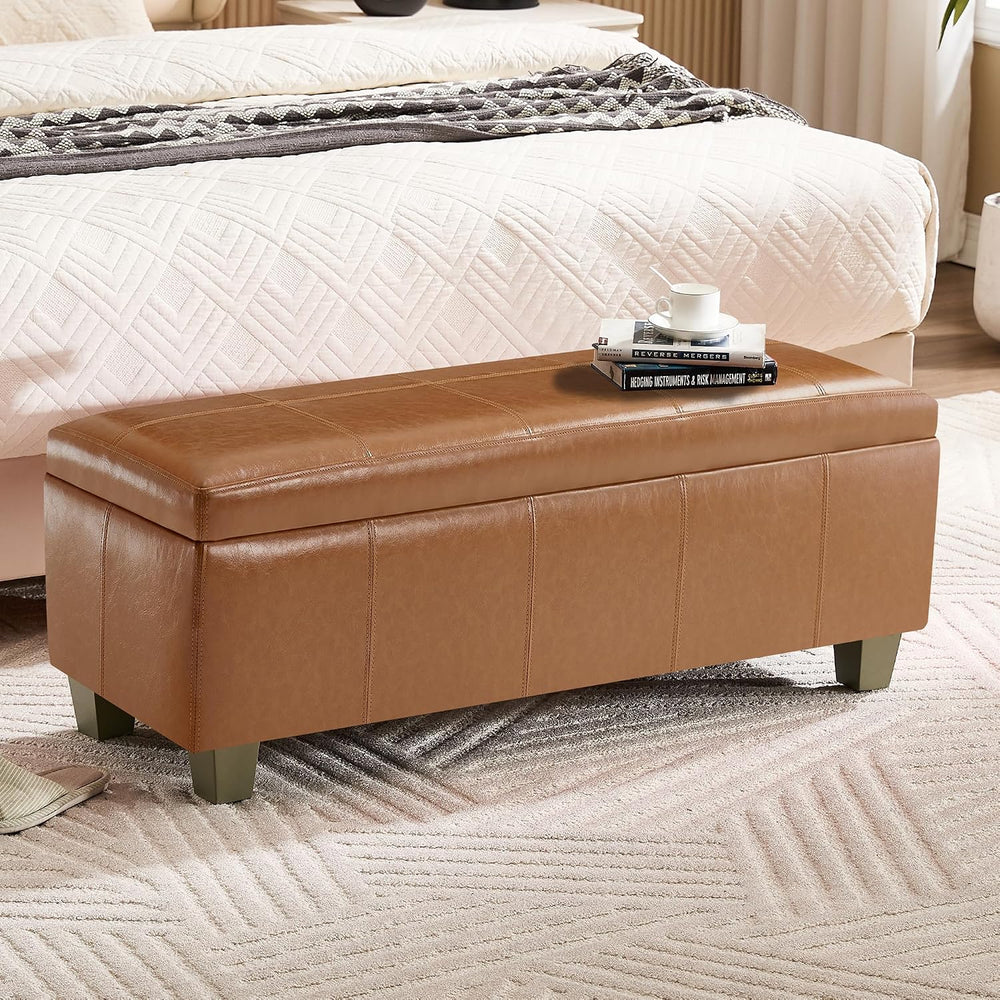 WUTUTUEE 41" Faux Leather Storage Ottoman, Stitch Tufted Rectangle Uphol...