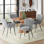 VKNOW Modern Dining Chairs Set of 4, Upholstered Dining Room Chair with Armrest, Kitchen Chairs with Curved Ergonomics Backrest for Living Room, Dining Room, Kitchen, Grey