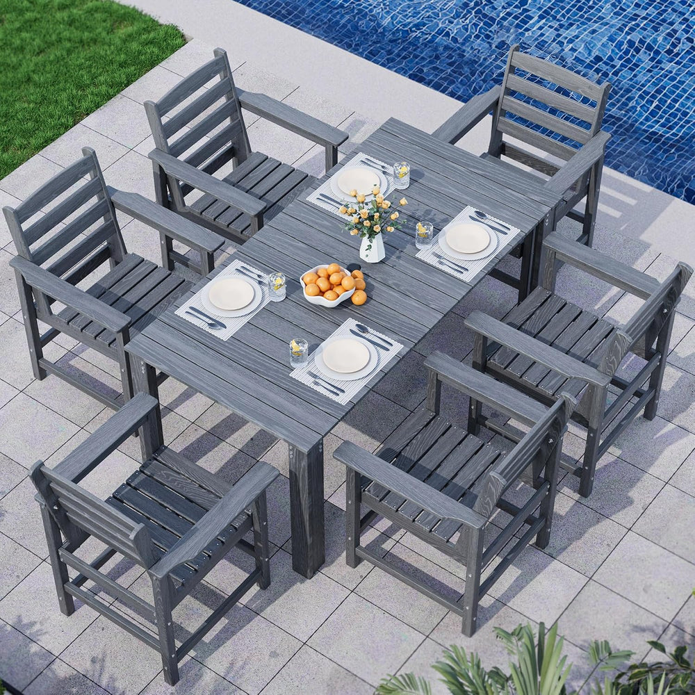 Dining Table Set, 7-Piece HDPE Outdoor Dining Set for 6, Gray