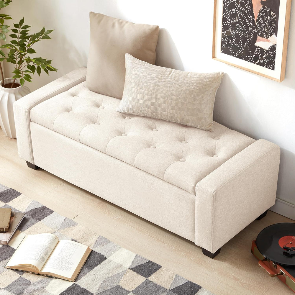 Huatean Home 48" Ottoman with Storage, Beige Storage Ottoman Bench | Uph...