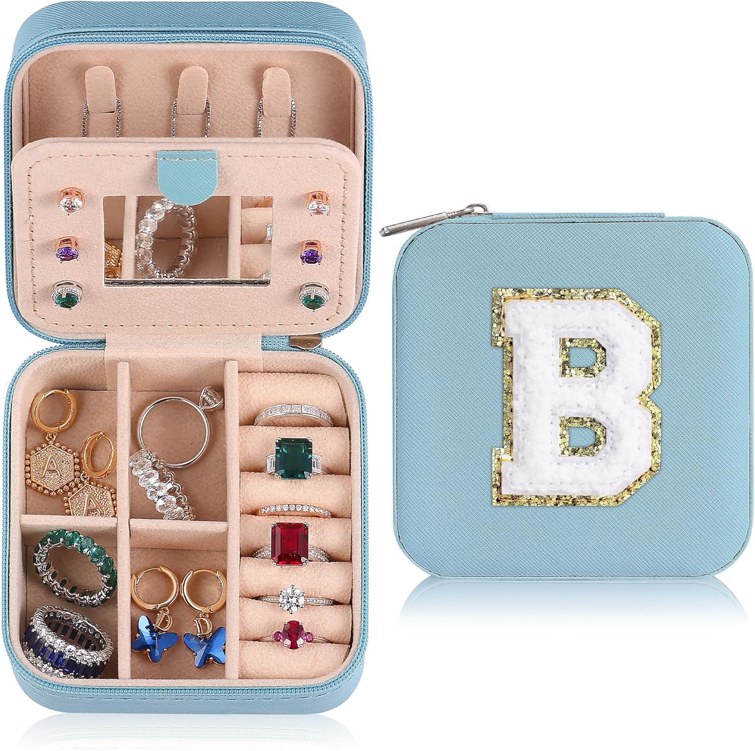 Parima Birthday Gifts for Women - Travel Jewelry Box, Unique Gifts for Women Jewelry Case | Friends, Daughter, Granddaughter - Letter B, Sky Blue