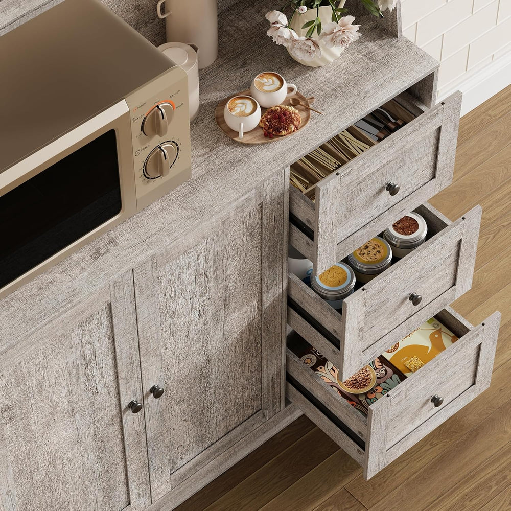 67'' Tall Kitchen Pantry Cabinet with Microwave Shelf, Sideboard Hutc...