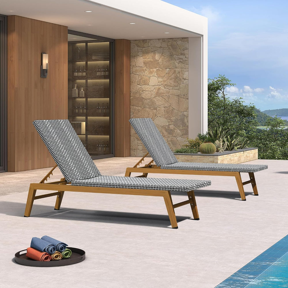 PURPLE LEAF Outdoor Chaise Lounge Chair Wood Grain Aluminum Set of 2, Black |...