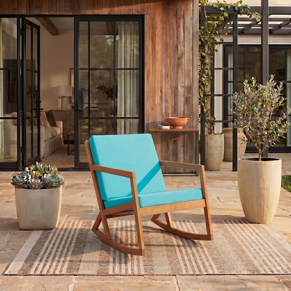 Safavieh Outdoor Collection Vernon Wood Blue Cushion Rocking Chair PAT7013Q, ...
