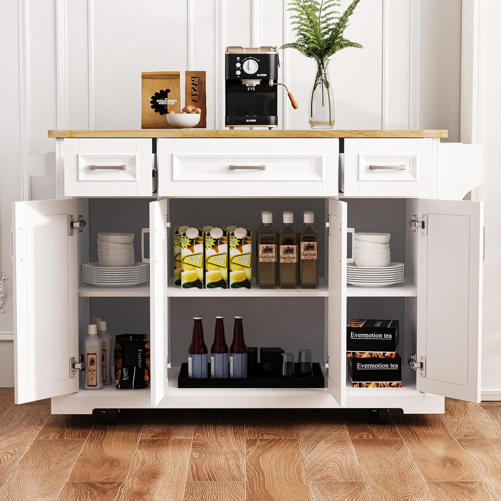 54" Folding Kitchen Island, Embossed Texture&Silver Handle,White | R...