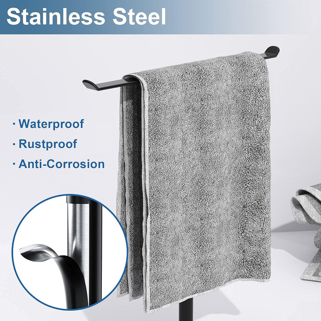 Towel Rack T-Shape Hand Holder for Bathroom,Headband and Lightweight Bathroom Racks,Kitchen Black Holder,Stainless Steel Waterproof Counter Organizer