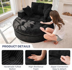 MAXYOYO L Shape Sectional Sofa Couch and Round Chaise Lounge, Modern Cloud Couch with Ottoman, Comfy Sofa with Layered Cushion, Tufted Upholstered Sleeper Chair for Living Room, No Assembly Required