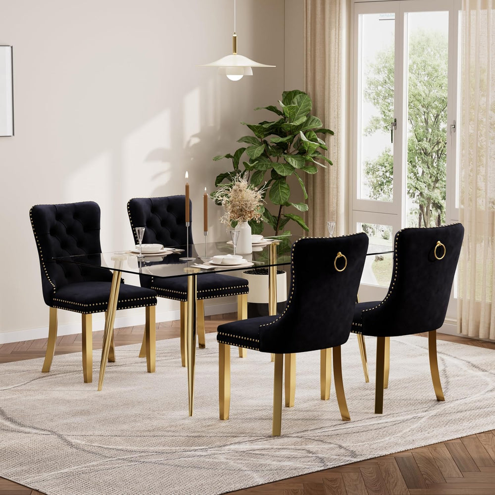 Baysitone 63" Glass Dining Table Set for 4, 5 Piece Modern Dining Room S...