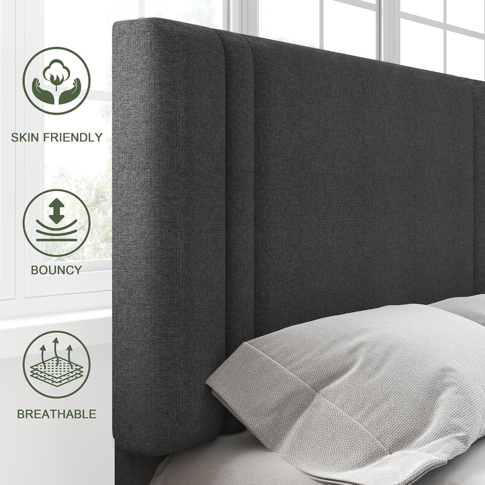 Feonase Twin Platform Bed Frame, Fabric Upholstered Twin Bed Frame, Solid Woo...