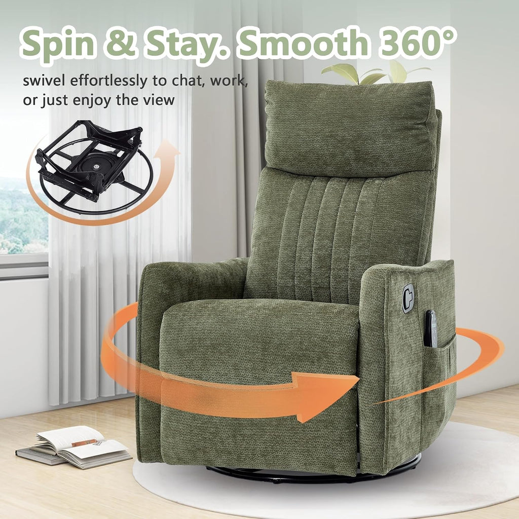 Swivel Rocker Glider Recliner Chair for Nursery and Small Spaces with Heated Massage Manual Rocking Recliner Sofa for Living Room Home Theater