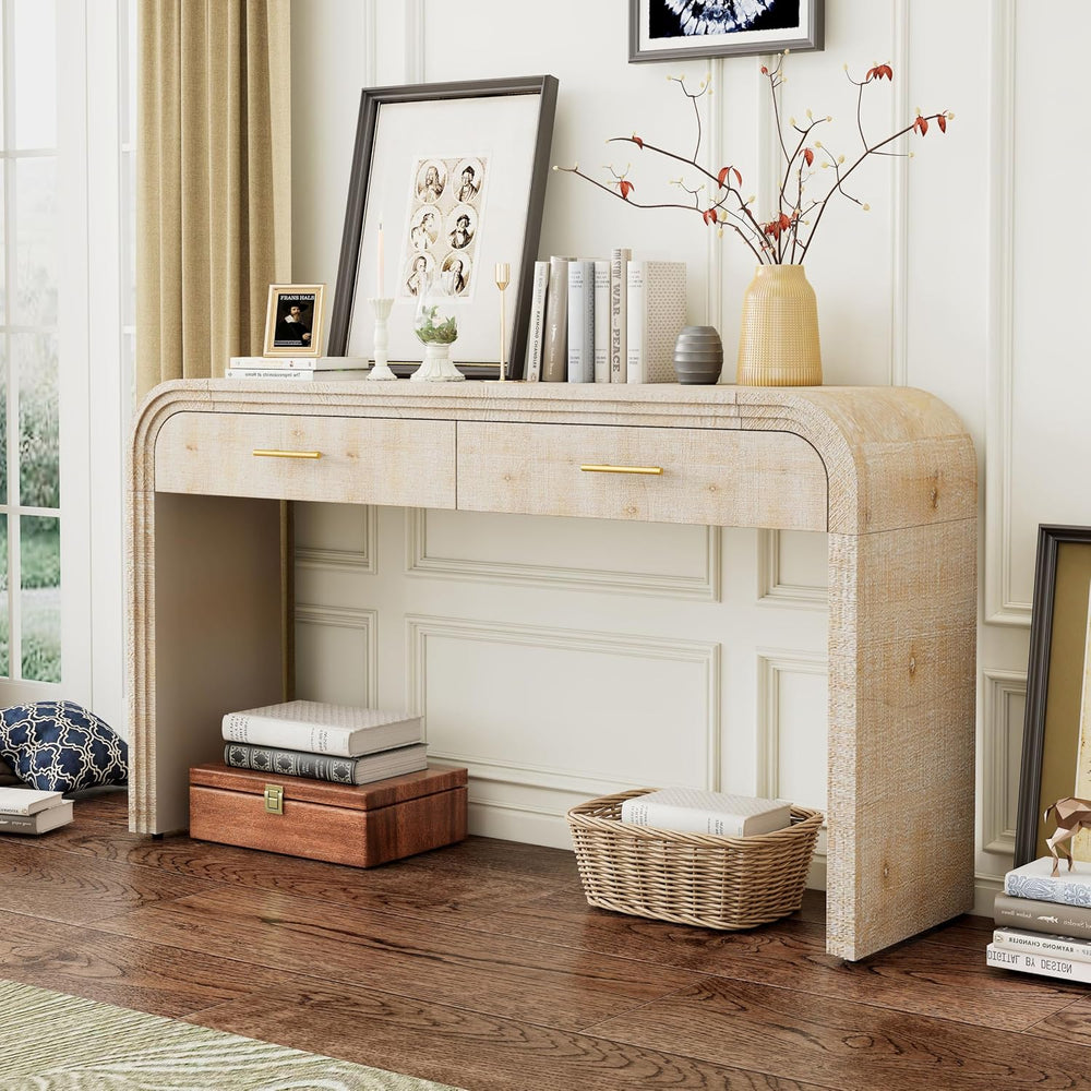 59" Unique Retro Silhouette Console Table with Open Style,Two Top Drawer...