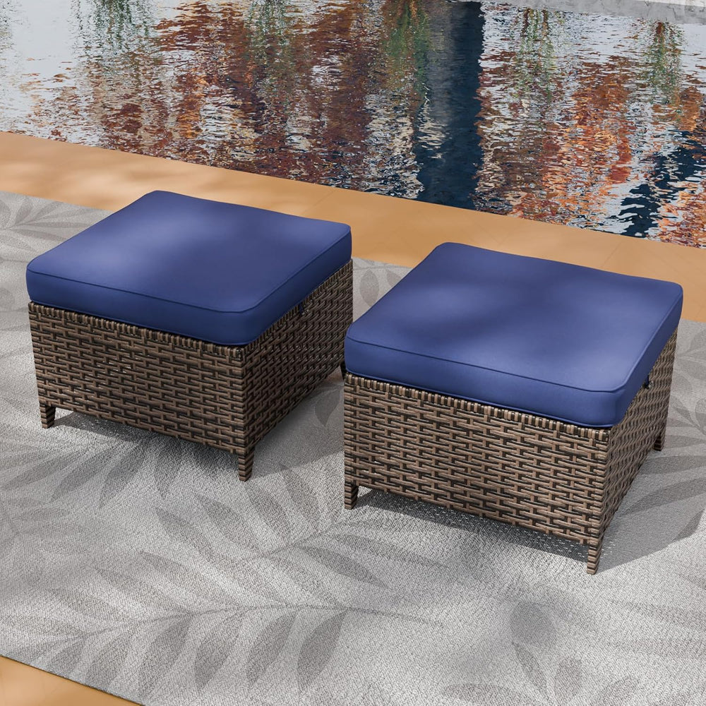 Canyon Ridge Wicker Outdoor Ottomans Set of 2, Patio Ottoman Foot Rest for Co...