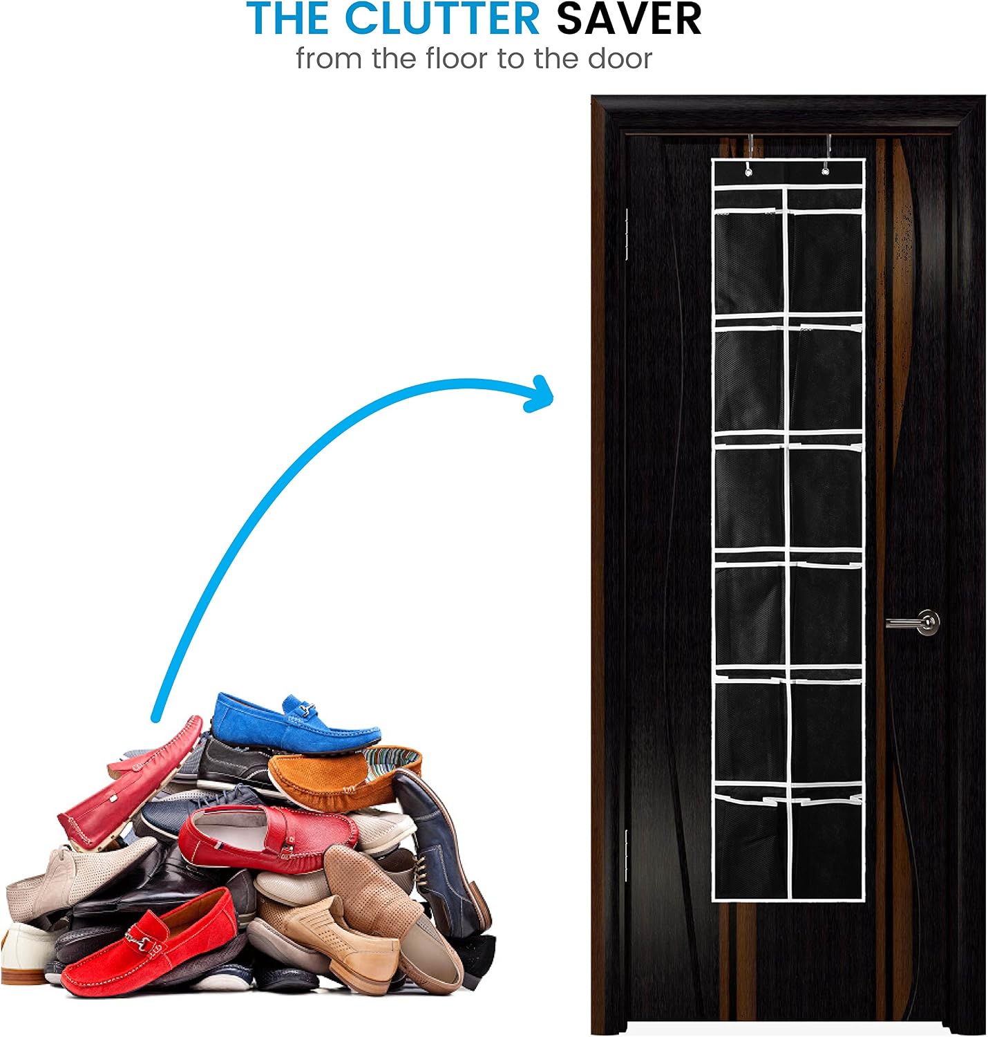 ZOBER Over the Door Shoe Organizer - 12 Mesh Pockets, Space Saving Hanging Shoe Holder for Maximizing Shoe Storage, Accessories, Toiletries, Etc. No Assembly Required, Organizer for Shoes 57½” x 12”