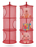 Libeder Stuffed Animal Storage Mesh Hanging Storage Space Saver Bags Organizer,Foldable Storage Organizer 3 Compartments Toy Net Storage Basket for Kids Room Bathroom 2 Sets Red
