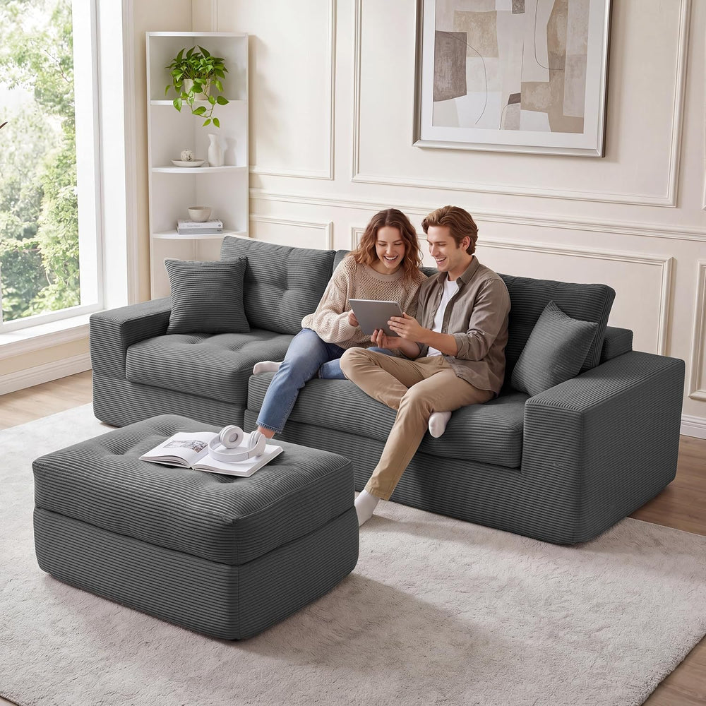100" L Shaped Cloud Couch with Ottoman, Couches for Living Room | Modula...