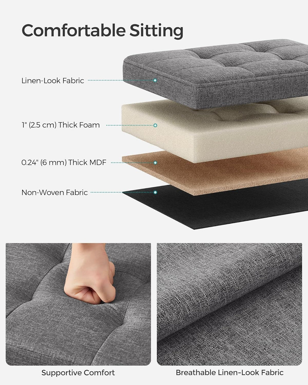 SONGMICS Mazie Collection - Small Folding Storage Ottoman, Foot Rest Stool, 1...