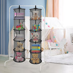 Libeder Mesh Hanging Storage Space Saver Bags Organizer,Foldable Storage Organizer 5 Compartments Toy Storage Basket for Kids Room Bathroom 2 Sets, Black