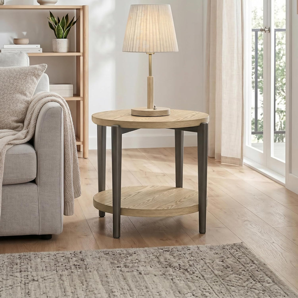 Furniture of America Onos Modern Solid Wood 26.6-inch Round End Table with Op...