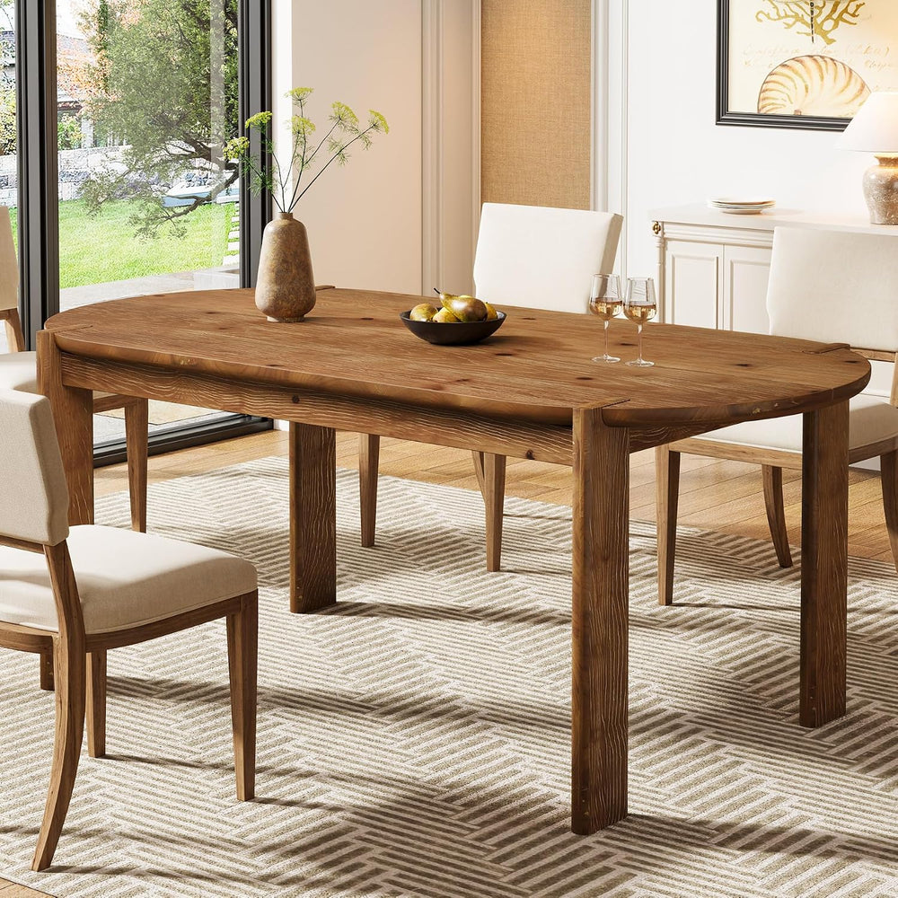 63" Solid Wood Oval Dining Table, Farmhouse Wooden Kitchen Table for 4-6...