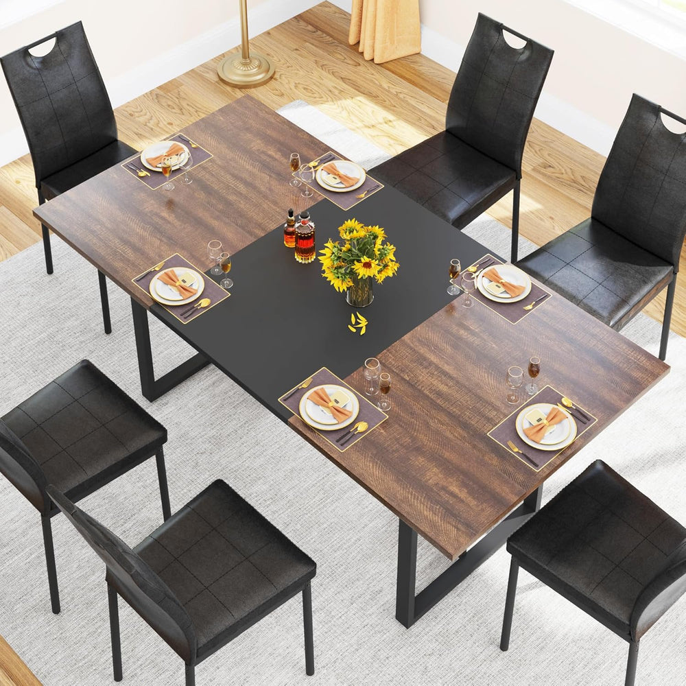 70IN Large Dining Table for 4 5 6 People,Farmhouse Kitchen Dinner Table W/Bro...