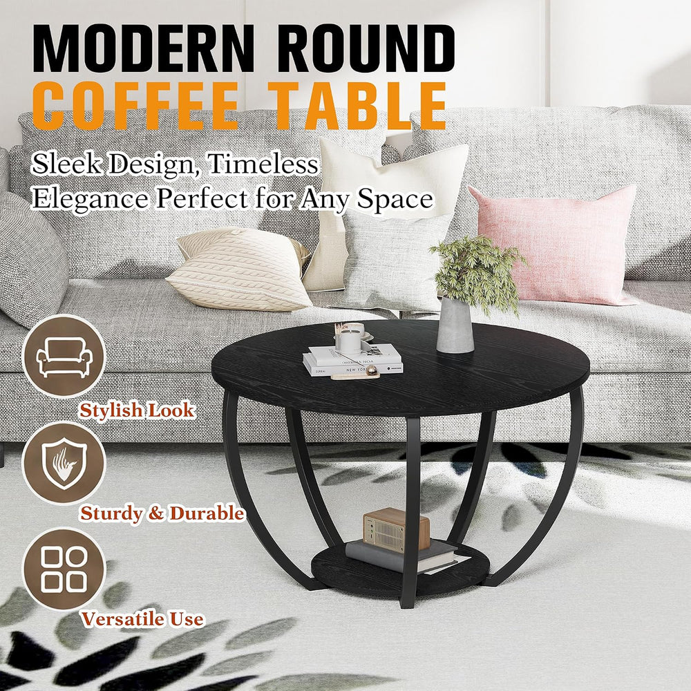 HOMERECOMMEND Round Coffee Table,23" Circle Coffee Table with Storage,Black
