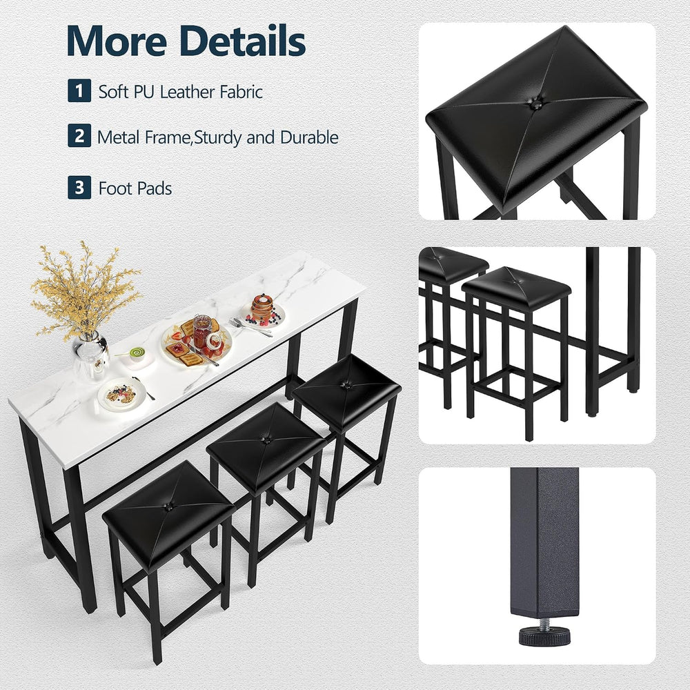 HUGROVE 4-Piece Bar Table and Chairs Set with 3 PU Upholstered Bar Stools, 60...